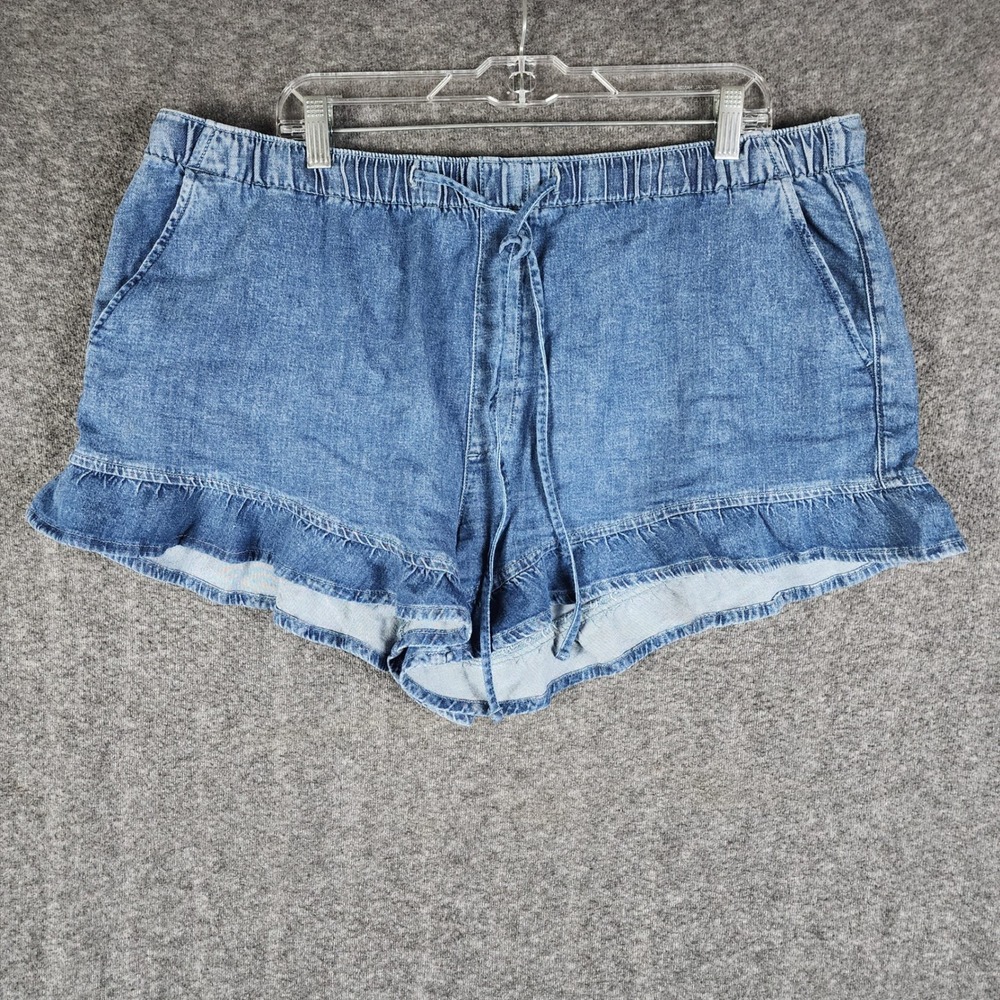 American Eagle Shorts Womens XL Blue Ruffle Hem Elastic Waist Stretch EUC